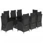 Preview: 9-tlg. Garten-Essgruppe mit Kissen Schwarz Poly Rattan
