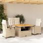 Preview: ARDEBO.de - 4-tlg. Garten-Essgruppe mit Kissen Beige Poly Rattan
