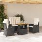 Preview: ARDEBO.de - 4-tlg. Garten-Essgruppe mit Kissen Schwarz Poly Rattan