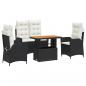 Preview: 4-tlg. Garten-Essgruppe mit Kissen Schwarz Poly Rattan