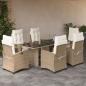 Preview: ARDEBO.de - 7-tlg. Garten-Essgruppe mit Kissen Beige Poly Rattan