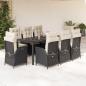 Preview: ARDEBO.de - 9-tlg. Garten-Essgruppe mit Kissen Schwarz Poly Rattan