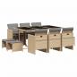 Preview: 11-tlg. Garten-Essgruppe mit Kissen Beigemischung Poly Rattan