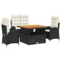 Preview: 4-tlg. Garten-Essgruppe mit Kissen Schwarz Poly Rattan