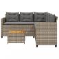 Preview: Gartensofa in L-Form mit Tisch und Kissen Grau Poly Rattan
