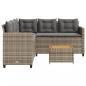Preview: Gartensofa in L-Form mit Tisch und Kissen Grau Poly Rattan