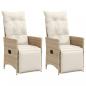 Preview: ARDEBO.de - Gartensessel mit Kissen 2 Stk. Verstellbar Beige Poly Rattan