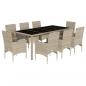 Preview: 9-tlg. Garten-Essgruppe mit Kissen Hellgrau Poly Rattan & Glas
