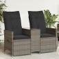 Preview: ARDEBO.de - Gartensofa 2-Sitzer Verstellbar mit Tisch Grau Poly Rattan