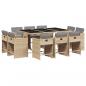 Preview: 11-tlg. Garten-Essgruppe mit Kissen Beigemischung Poly Rattan
