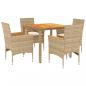 Preview: 5-tlg. Garten-Essgruppe mit Kissen Beige Poly Rattan Akazie
