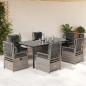 Preview: ARDEBO.de - 7-tlg. Garten-Essgruppe mit Kissen Hellgrau Poly Rattan