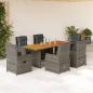 Preview: ARDEBO.de - 7-tlg. Garten-Essgruppe mit Kissen Grau Poly Rattan