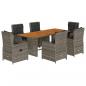 Preview: 7-tlg. Garten-Essgruppe mit Kissen Grau Poly Rattan