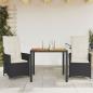 Preview: ARDEBO.de - 3-tlg. Bistro-Set mit Kissen Schwarz Poly Rattan und Akazie