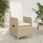 Preview: ARDEBO.de - Gartensessel mit Kissen 2 Stk. Verstellbar Beige Poly Rattan