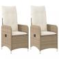 Preview: Gartensessel mit Kissen 2 Stk. Verstellbar Beige Poly Rattan