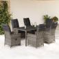 Preview: ARDEBO.de - 7-tlg. Garten-Essgruppe mit Kissen Grau Poly Rattan