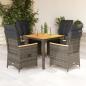 Preview: ARDEBO.de - 5-tlg. Garten-Essgruppe mit Kissen Grau Poly Rattan
