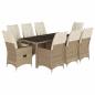 Preview: 9-tlg. Garten-Essgruppe mit Kissen Beige Poly Rattan