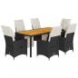 Preview: 7-tlg. Garten-Essgruppe mit Kissen Schwarz Poly Rattan