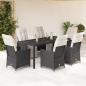 Preview: ARDEBO.de - 7-tlg. Garten-Essgruppe mit Kissen Schwarz Poly Rattan