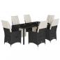 Preview: 7-tlg. Garten-Essgruppe mit Kissen Schwarz Poly Rattan