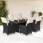 Preview: ARDEBO.de - 7-tlg. Garten-Essgruppe mit Kissen Schwarz Poly Rattan