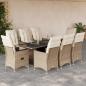 Preview: ARDEBO.de - 9-tlg. Garten-Essgruppe mit Kissen Beige Poly Rattan