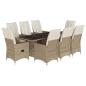 Preview: 9-tlg. Garten-Essgruppe mit Kissen Beige Poly Rattan