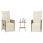 Preview: ARDEBO.de - 3-tlg. Bistro-Set mit Kissen Beige Poly Rattan