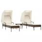 Preview: Sonnenliegen 2 Stk. mit Dach und Tisch Braun Poly Rattan