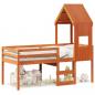 Preview: ARDEBO.de - Hochbett mit Dach Wachsbraun 90x190 cm Massivholz Kiefer
