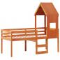 Preview: Hochbett mit Dach Wachsbraun 90x190 cm Massivholz Kiefer
