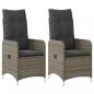 Preview: Gartensessel mit Kissen 2 Stk. Verstellbar Grau Poly Rattan