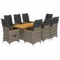 Preview: 9-tlg. Garten-Essgruppe mit Kissen Grau Poly Rattan