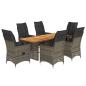 Preview: 7-tlg. Garten-Essgruppe mit Kissen Grau Poly Rattan