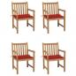 Preview: ARDEBO.de - Gartenstühle 4 Stk. mit Roten Kissen Massivholz Teak