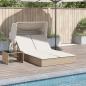 Preview: ARDEBO.de - Doppel-Sonnenliege mit Dach und Auflagen Beige Poly Rattan