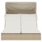 Preview: Doppel-Sonnenliege mit Dach und Auflagen Beige Poly Rattan