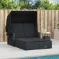 Preview: Doppel-Sonnenliege mit Dach und Auflagen Schwarz Poly Rattan *ANGEBOT*