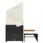 Preview: Outdoor-Sofa 3-Sitzer mit Dach und Hockern Schwarz Poly-Rattan