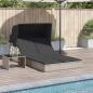 Preview: ARDEBO.de - Doppel-Sonnenliege mit Dach und Auflagen Hellgrau Poly Rattan