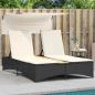 Preview: ARDEBO.de - Doppel-Sonnenliege mit Dach und Auflagen Schwarz Poly Rattan