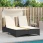 Preview: Doppel-Sonnenliege mit Dach und Auflagen Schwarz Poly Rattan