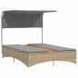 Preview: Doppel-Sonnenliege mit Dach und Auflagen Beige Poly Rattan