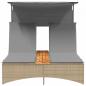 Preview: Doppel-Sonnenliege mit Dach und Auflagen Beige Poly Rattan