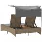 Preview: Doppel-Sonnenliege mit Dach und Auflagen Beige Poly Rattan