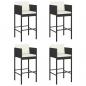 Preview: Barhocker 4 Stk. mit Kissen Schwarz Poly Rattan
