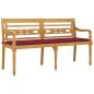 Preview: Batavia-Bank mit Weinrotem Kissen 150 cm Massivholz Teak